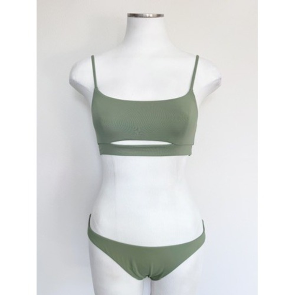 Toast Swim Signature Cut-Out Bikini Set Sage Green Top S Bottom L